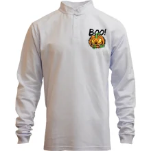 Мужской лонгслив поло со стойкой с ужасной тыквой "BOO!"