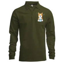 Мужской лонгслив поло Corgi drinks Milk