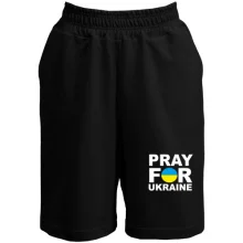 Мужские шорты с надписью «Pray for Ukraine» в сине-жёлтом круге