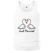 Майка Just Married с контурными лебедями