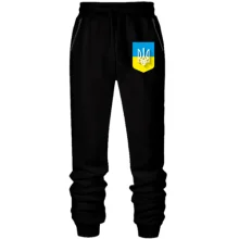 Штани з футера без начосу з Тризубом на фоні українського прапора