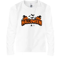 Детский лонгслив Надпись Halloween с тыквами