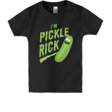 Детская футболка с крупной зелёной надписью «I'm Pickle Rick»