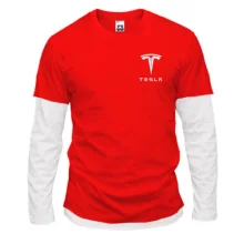 Комбинированный лонгслив Tesla — вышитый логотип (Вышивка)