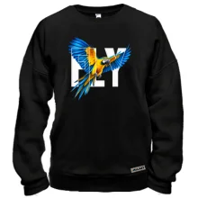 Свитшот с летящим попугаем и надписью FLY