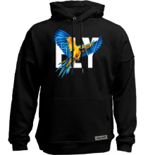 Худи без начеса с летящим попугаем и надписью FLY