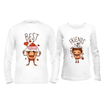 Парные лонгсливы с пироженкой и кофе "Best friends"
