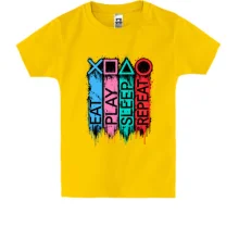 Детская футболка с надписями Eat Play Sleep Repeat в стиле PS