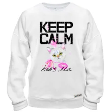 Свитшот с котенком Keep calm and kiss me