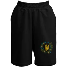 Шорты герб Украины в цветочном венке
