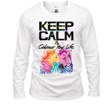 Лонгслив Keep calm and colour your life с цветными зебрами