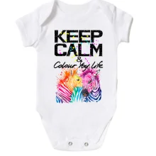 Детское боди Keep calm and colour your life с цветными зебрами