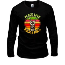 Мужской лонгслив с надписью «PEACE, LOVE, ROCK & ROLL»