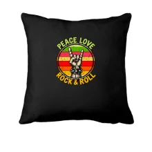 Подушка з написом «PEACE, LOVE, ROCK & ROLL»