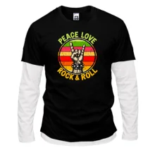 Комбинированный лонгслив с надписью «PEACE, LOVE, ROCK & ROLL»