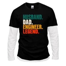 Чоловічий лонгслів Комбі з написом «Husband. Dad. Engineer. Legend.»