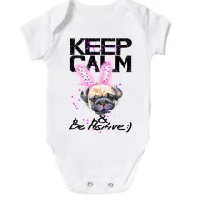 Детское боди Keeg calm and be positive с мопсом