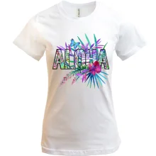 Футболка с надписью ALOHA, гибискусом и бабочкой