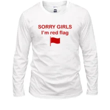 Женский лонгслив с надписью «SORRY GIRLS I’m red flag» Женский лонгслив с надписью «SORRY GIRLS I’m red flag»