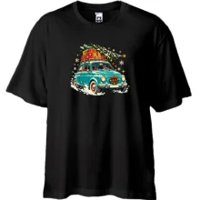 Футболка Oversize з новорічною машиною та ялинкою