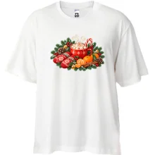 Футболка Oversize с новогодним какао и мандаринами