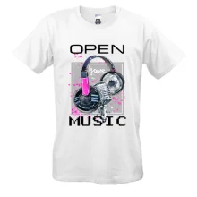 Чоловіча футболка з рожевим принтом «Open your music»