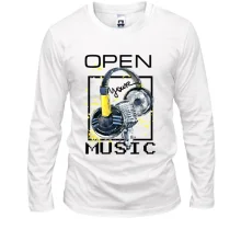 Лонгслив с желтым принтом «Open your music»