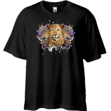 Футболка Oversize с огненными леопардами