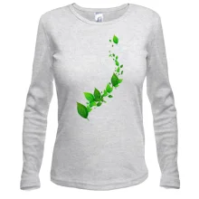 Лонгслив с зелеными листьями