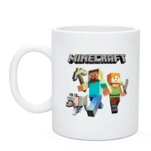 Чашка со Стивом, Алекс и волком из Minecraft