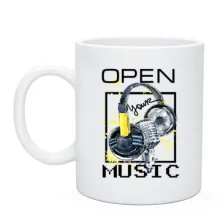 Чашка с желтым принтом «Open your music»