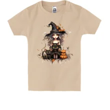 Детская футболка с Halloween-ведьмой и котиком