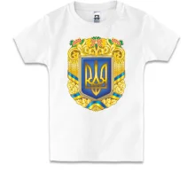 Дитяча футболка з великим гербом України, колоссям і калиною