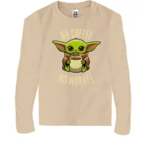 Детский лонгслив Baby Yoda No coffee No work