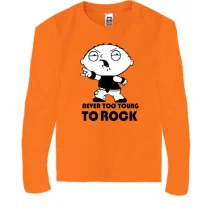 Дитячий лонгслів Never too young to rock