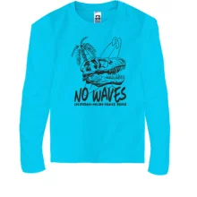Детский лонгслив No waves Серфинг Динозавр
