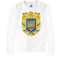 Дитячий лонгслів з великим гербом України, колоссям і калиною