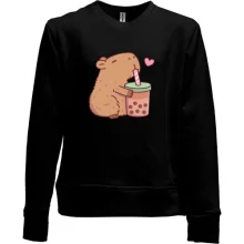 Детский свитшот без начеса Капибара с коктейлем