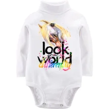 Детское боди с длинным рукавом Look at the world differently с лошадью