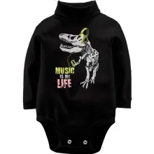 Детское боди с длинным рукавом Music is my life Динозавр