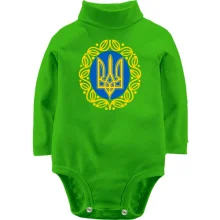 Дитяче боді з довгим рукавом "Герб України з візерунком"