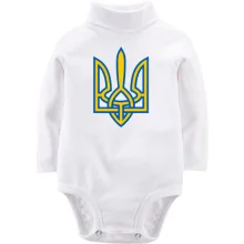 Дитяче боді з довгим рукавом з жовто-синім Тризубом