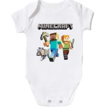 Детское боди со Стивом, Алекс и волком из Minecraft