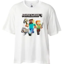 Футболка Oversize со Стивом, Алекс и волком из Minecraft