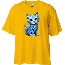 Футболка Oversize Синий кот с узорами