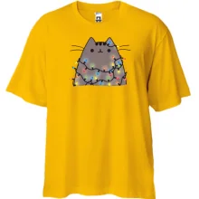 Футболка Oversize с Пушин котом в гирляндах