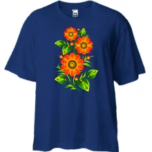 Футболка oversize з помаранчевим петриківським розписом