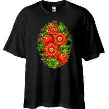 Футболка Oversize с цветами в стиле петриковской росписи (2)
