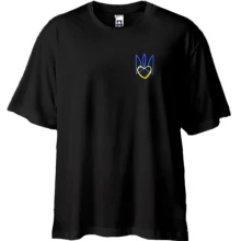 Футболка oversize з вишитим стилізованим тризубом із серцем Міні