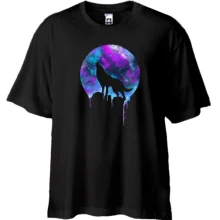 Футболка oversize з вовком виючим на космос